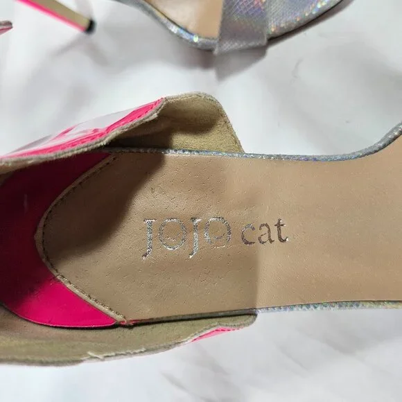 JOJO Cat Pink White Iridescent Sil Heels Women's Size 39 or 8.5 Prom Formal - Picture 6 of 10